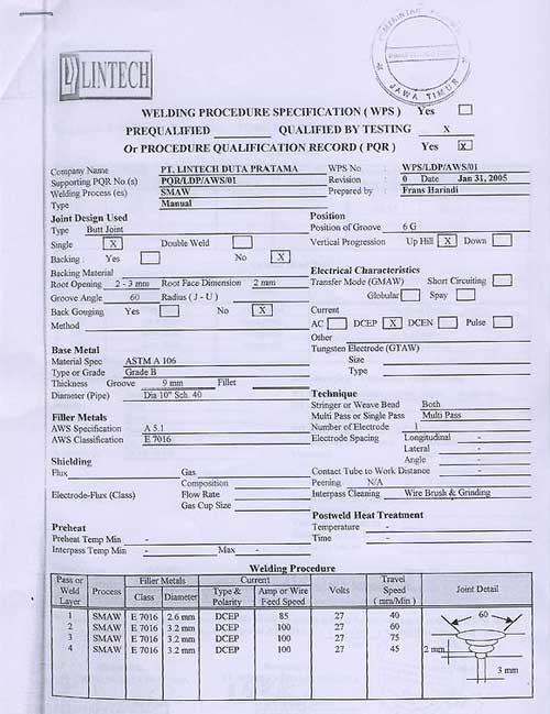 Procedure Qualification Record (Sample Page 1)